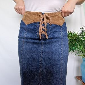 Vintage Denim and Suede Skirt